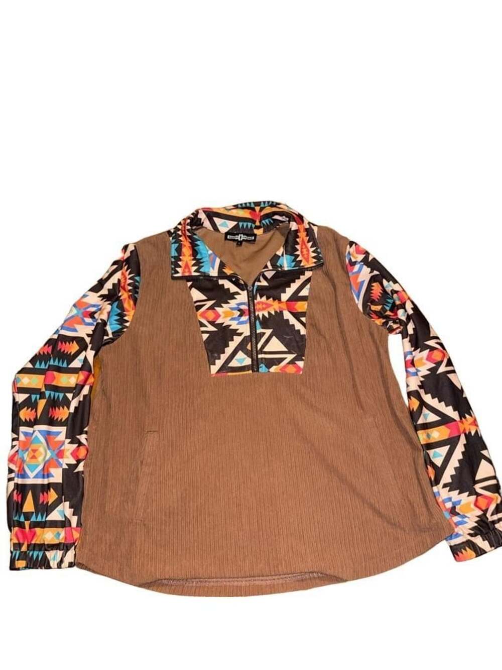 Rowdy Crowd Quarter Zip Pullover Size L Brown Aztec
